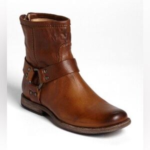Frye Phillips Harness Boots Brown Leather Moto Ankle Boot Size 6.5